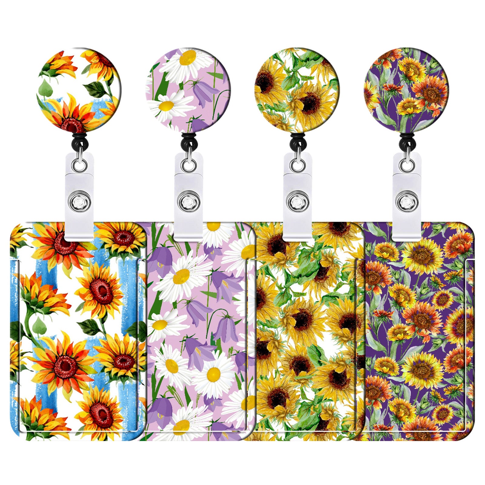 Floral Retractable Badge Reel, Long Lanyard Phone Rope, ID and Credit Cards Holder Cover for Women