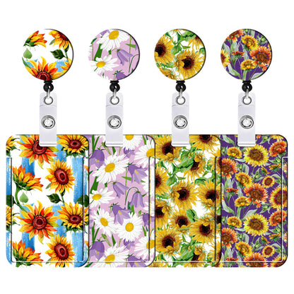 Floral Retractable Badge Reel, Long Lanyard Phone Rope, ID and Credit Cards Holder Cover for Women