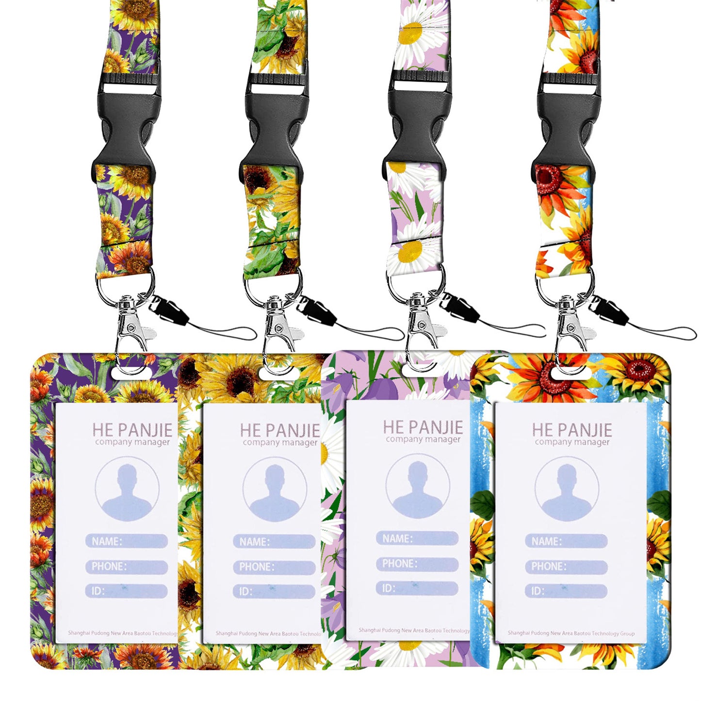 Floral Retractable Badge Reel, Long Lanyard Phone Rope, ID and Credit Cards Holder Cover for Women