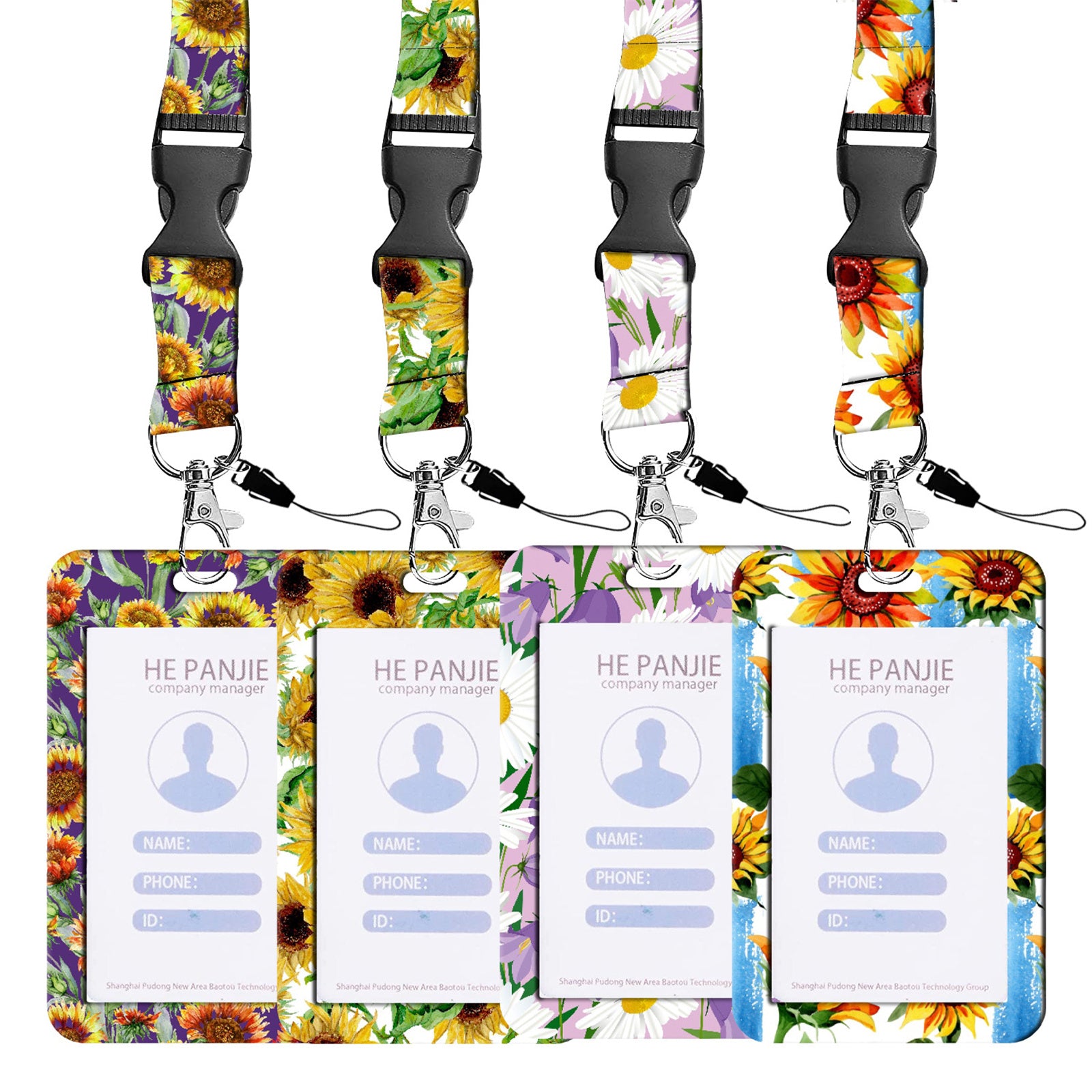 Floral Retractable Badge Reel, Long Lanyard Phone Rope, ID and Credit Cards Holder Cover for Women