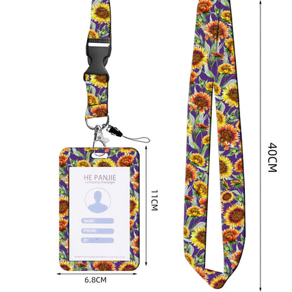 Floral Retractable Badge Reel, Long Lanyard Phone Rope, ID and Credit Cards Holder Cover for Women