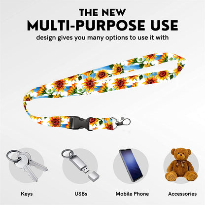 Floral Retractable Badge Reel, Long Lanyard Phone Rope, ID and Credit Cards Holder Cover for Women