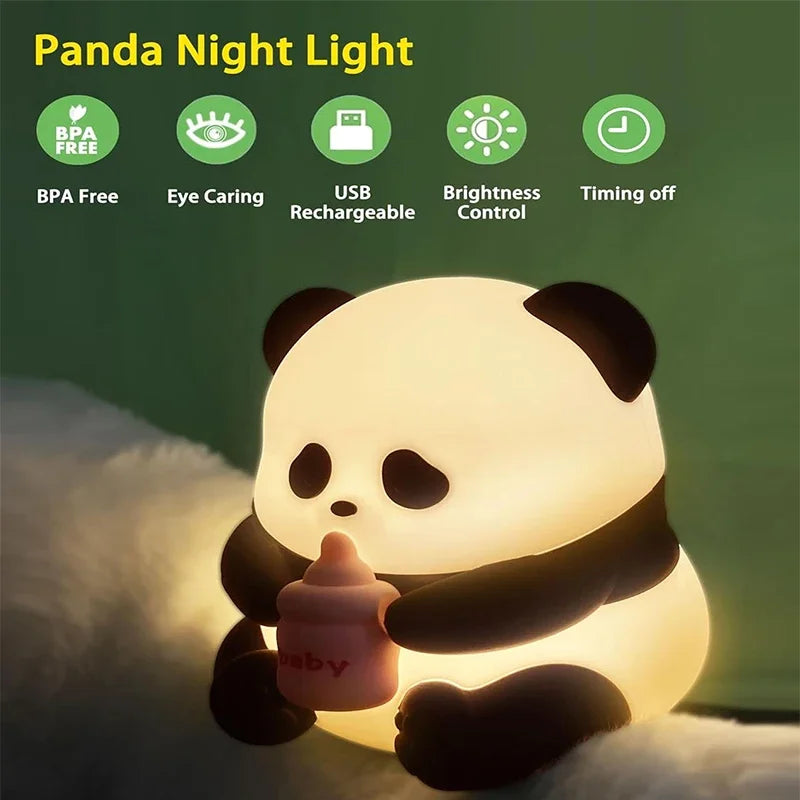 Cute Silicone Panda Night Light, Rechargeable LED, Kawaii Animal Decor for Kids, Birthday Gifts, and Christmas Lights