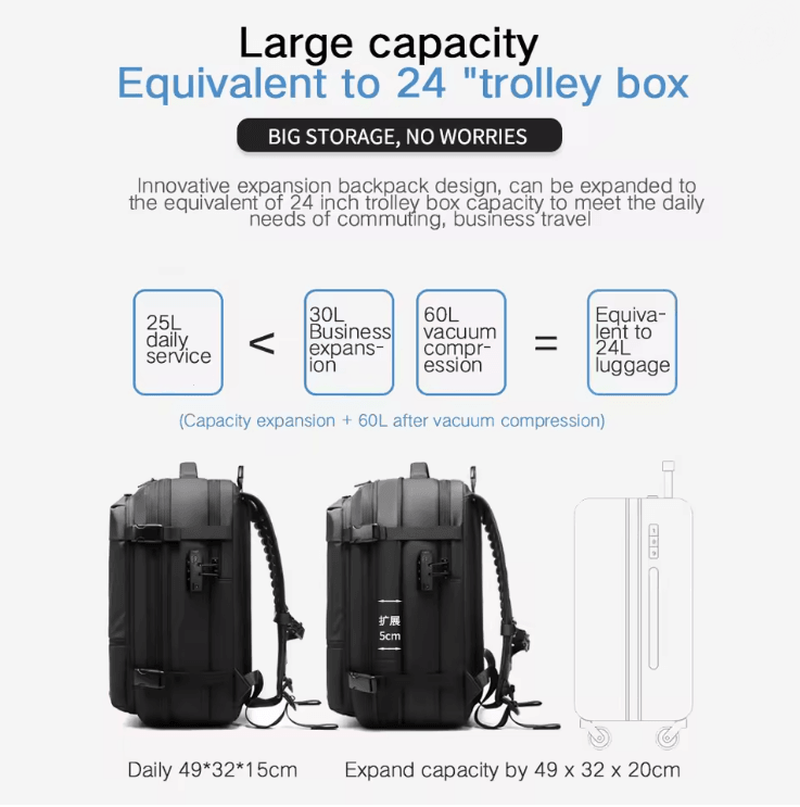 AirPack Expandable Travel Laptop Backpack For Men With Vacuum Compression Design 2