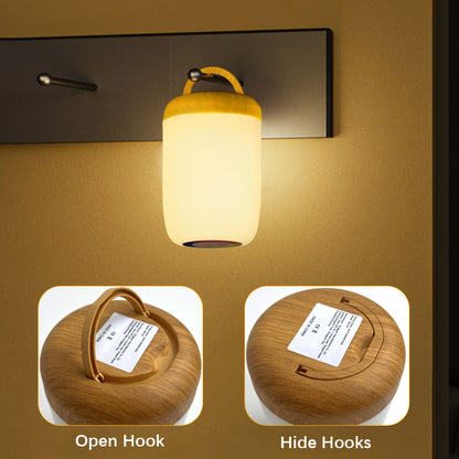 USB Rechargeable LED Touch Lamp, Wood Grain Table Lamp with Dimmable RGB Color and Timing Function, for Bedroom