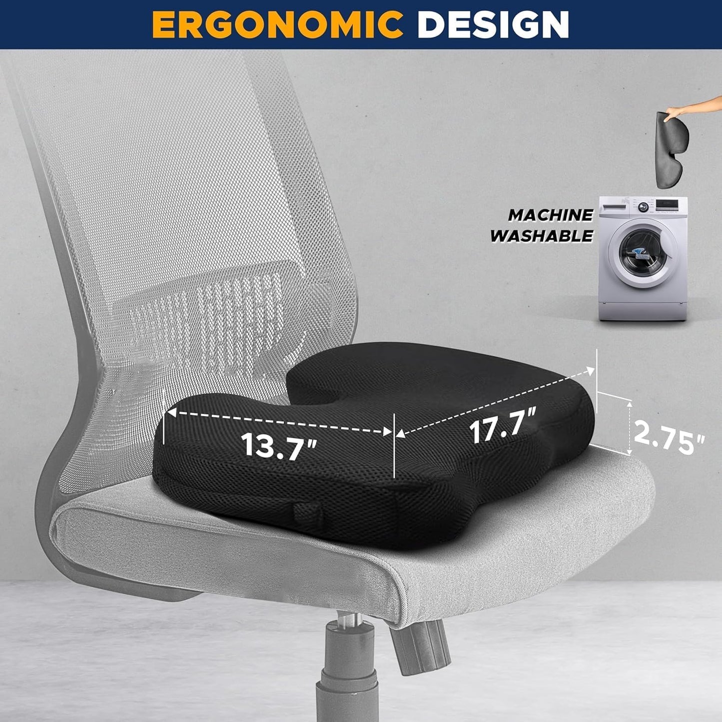 Orthopedic Gel Foam Cushion, U Coccyx Travel Seat Pillow, Office Car Chair Support, Breathable Healthy Sitting, Massage
