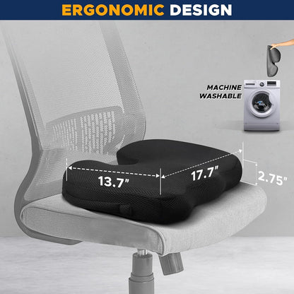 Orthopedic Gel Foam Cushion, U Coccyx Travel Seat Pillow, Office Car Chair Support, Breathable Healthy Sitting, Massage