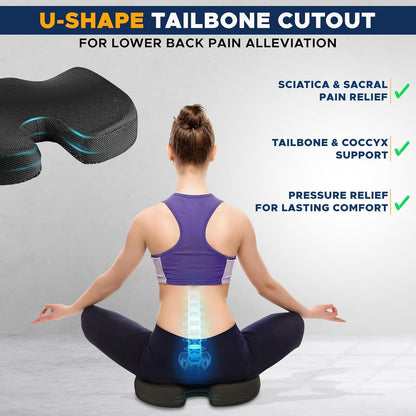 Orthopedic Gel Foam Cushion, U Coccyx Travel Seat Pillow, Office Car Chair Support, Breathable Healthy Sitting, Massage