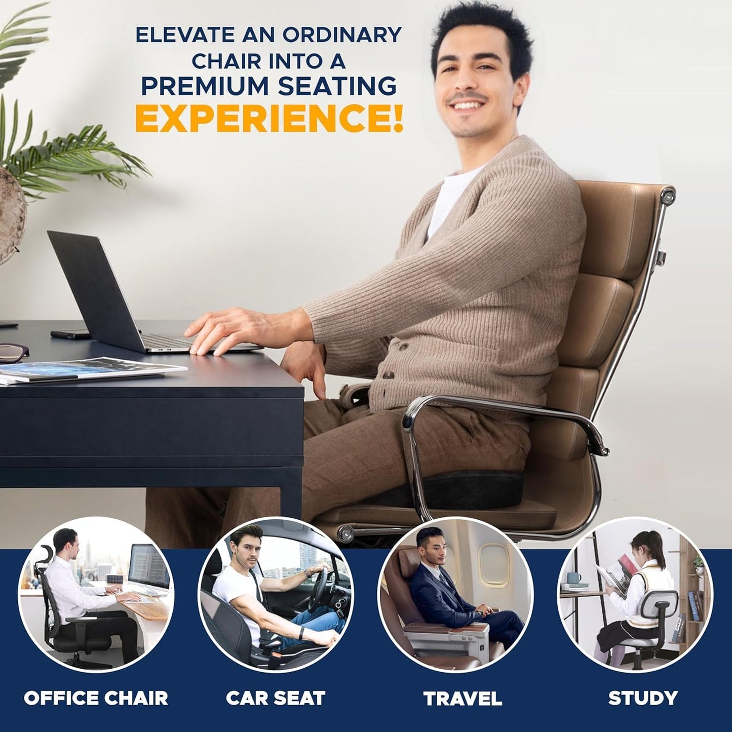Orthopedic Gel Foam Cushion, U Coccyx Travel Seat Pillow, Office Car Chair Support, Breathable Healthy Sitting, Massage