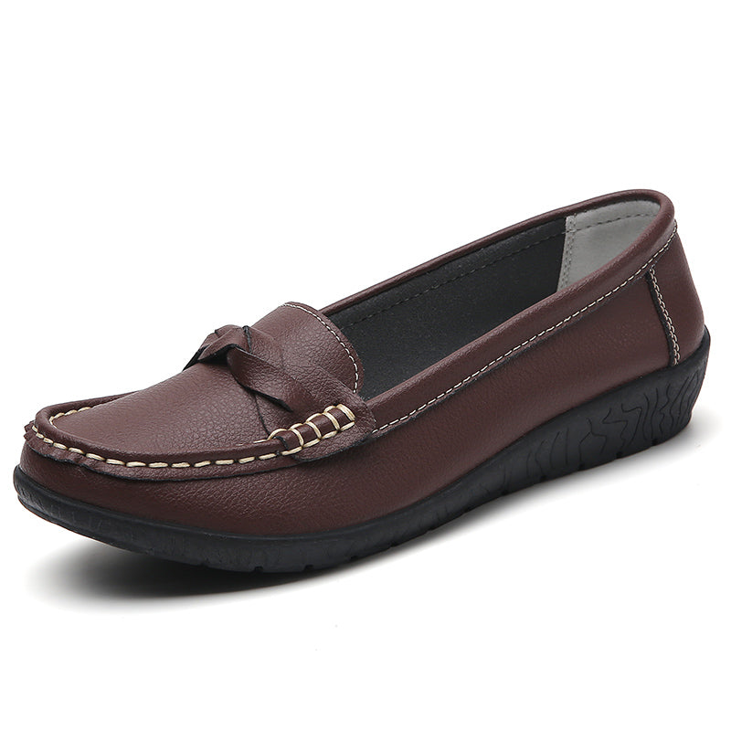 Women Leather Moccasins Shoes Round Toe Flats Slip On Black Casual Shoes 7
