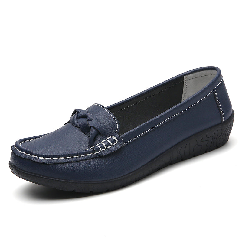 Women Leather Moccasins Shoes Round Toe Flats Slip On Black Casual Shoes 8