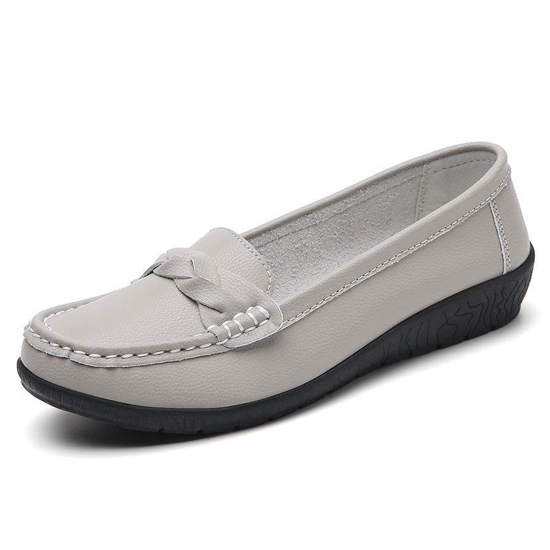 Women Leather Moccasins Shoes Round Toe Flats Slip On Black Casual Shoes 6