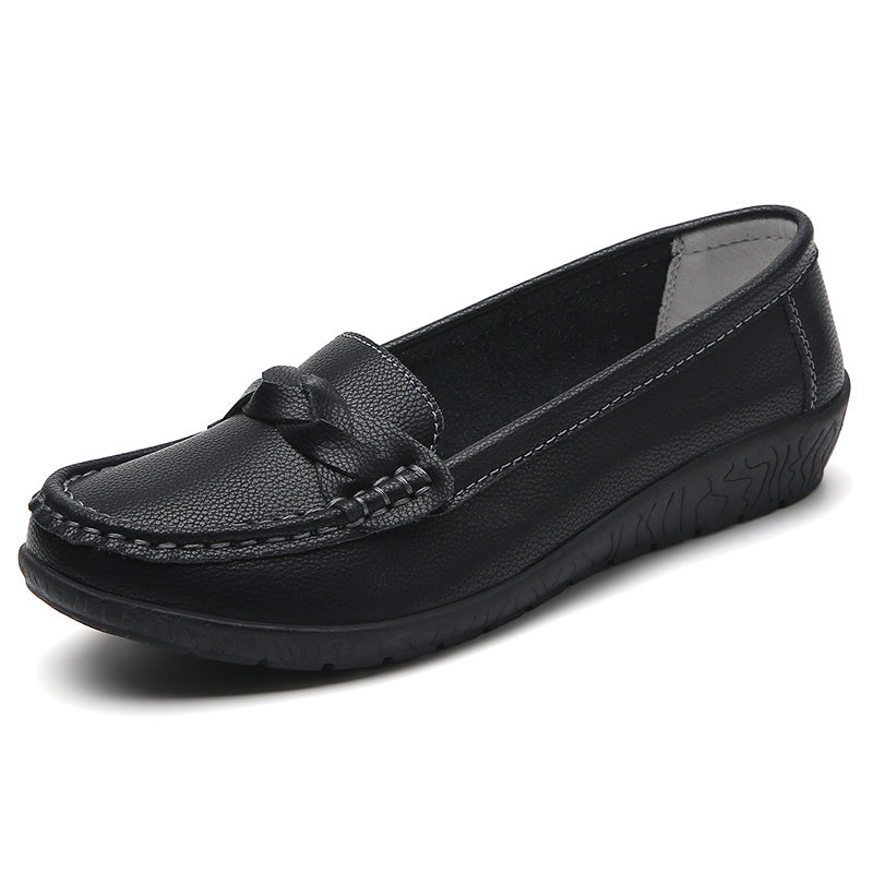 Women Leather Moccasins Shoes Round Toe Flats Slip On Black Casual Shoes 9