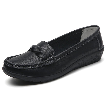 Women Leather Moccasins Shoes Round Toe Flats Slip On Black Casual Shoes 9