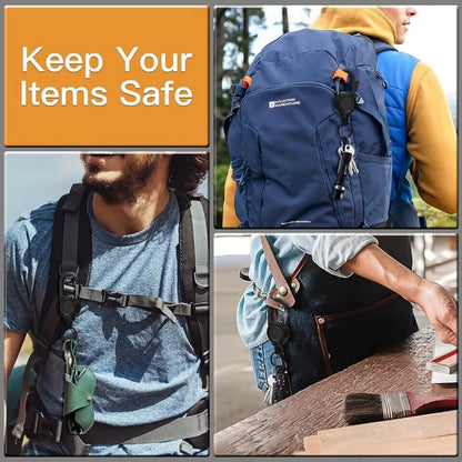 Heavy Duty Retractable Key Chain, with Steel Wire Rope, Carabiner Buckle, and Key Holder, for Outdoor and Multiple Tool