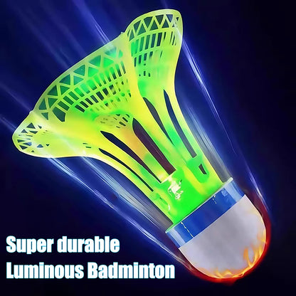 Windproof LED Night Training Balls, Glow in The Dark Badminton Shuttlecocks, Unbreakable Plastic Feathers