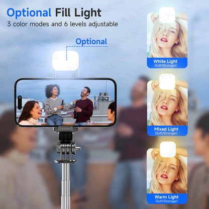 The Ultimate Selfie Stick Tripod, with Detachable Bluetooth Remote, Fill Light, 360 Rotation, and Extendable Pole