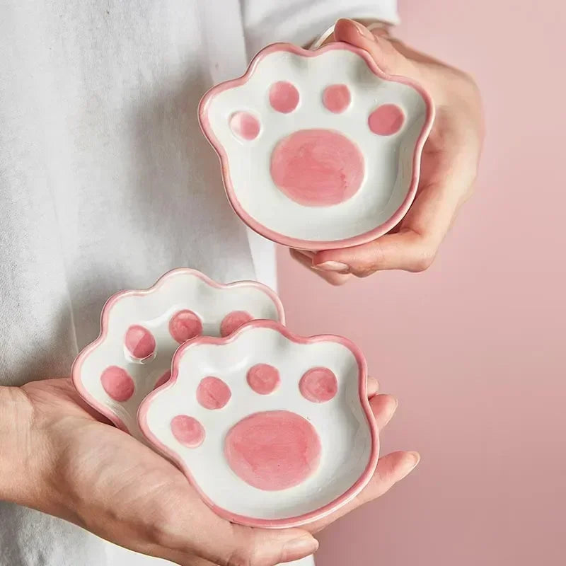 Ceramic Cat Paw Dish Set Cute Cartoon Dessert Plates Soy Sauce And Dip Bowls For Household Kitchen 1