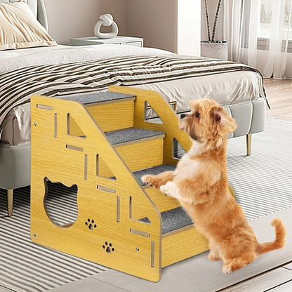 4 Step Wooden Pet Stair Ladder With Carpeted Steps 1