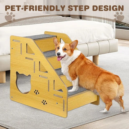 4 Step Wooden Pet Stair Ladder With Carpeted Steps 3