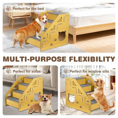 4 Step Wooden Pet Stair Ladder With Carpeted Steps 4