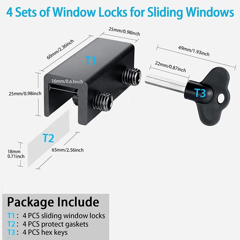 Adjustable Aluminum Window Stoppers Window Locks For Vertical Horizontal Windows NoDrill Safety Ins 1