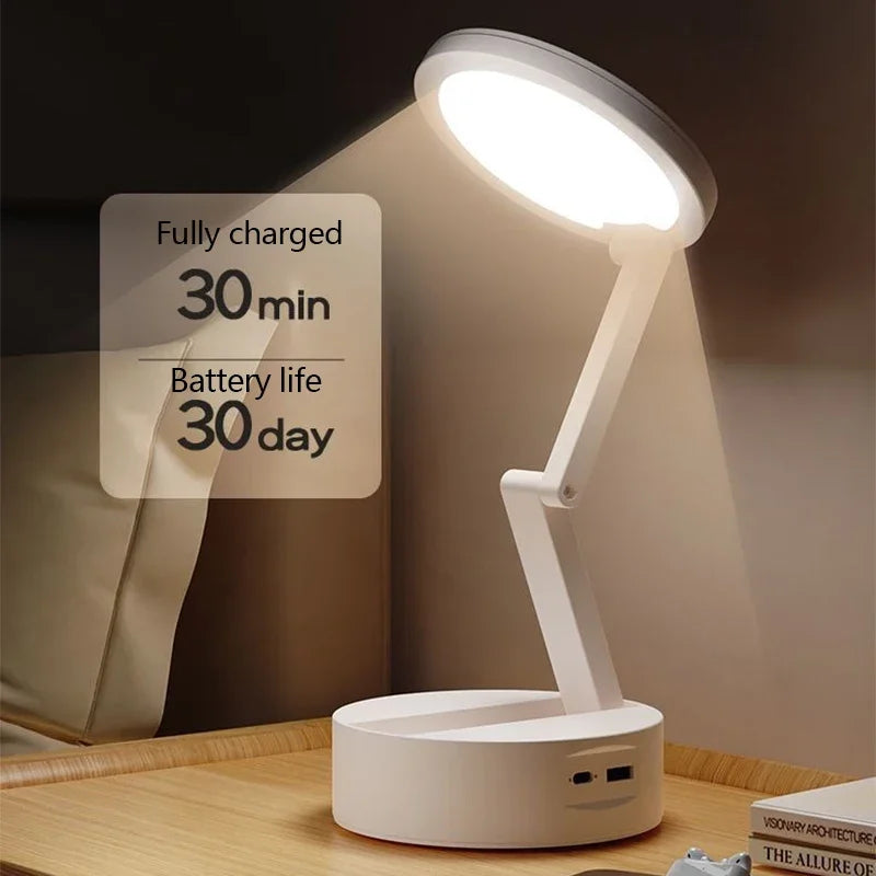 Rechargeable Foldable LED Reading Light, Portable USB Desk Lamp, Energy Saving Book Light for Reading, Clock Fold Design