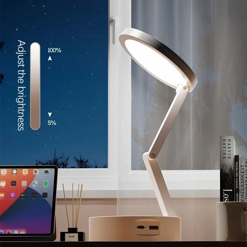 Rechargeable Foldable LED Reading Light, Portable USB Desk Lamp, Energy Saving Book Light for Reading, Clock Fold Design