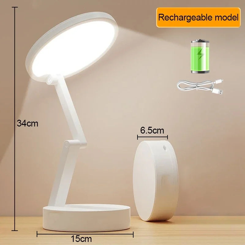 Rechargeable Foldable LED Reading Light, Portable USB Desk Lamp, Energy Saving Book Light for Reading, Clock Fold Design