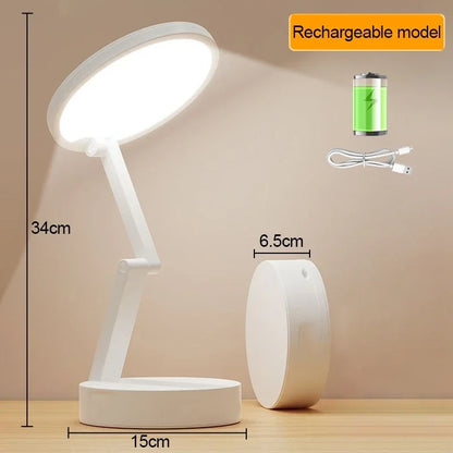 Rechargeable Foldable LED Reading Light, Portable USB Desk Lamp, Energy Saving Book Light for Reading, Clock Fold Design