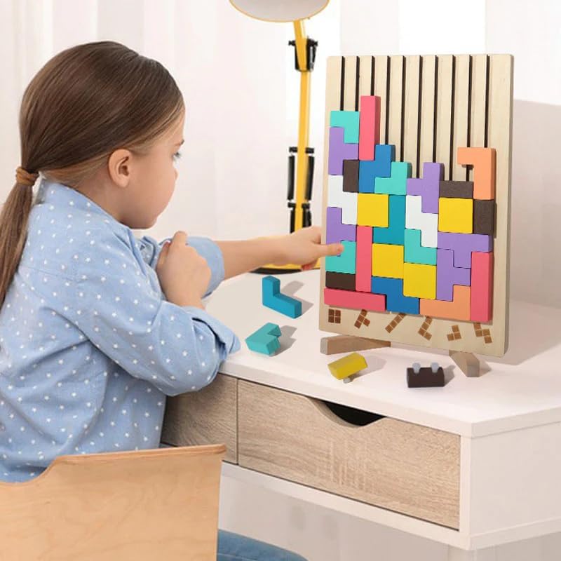 Montessori Educational Wooden Puzzle Toy Sensory Stacking Game Activity Brain Teaser Family Gatheri 5