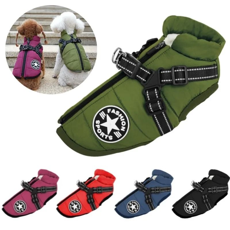 Waterproof Winter Dog Jacket with Built-In Harness