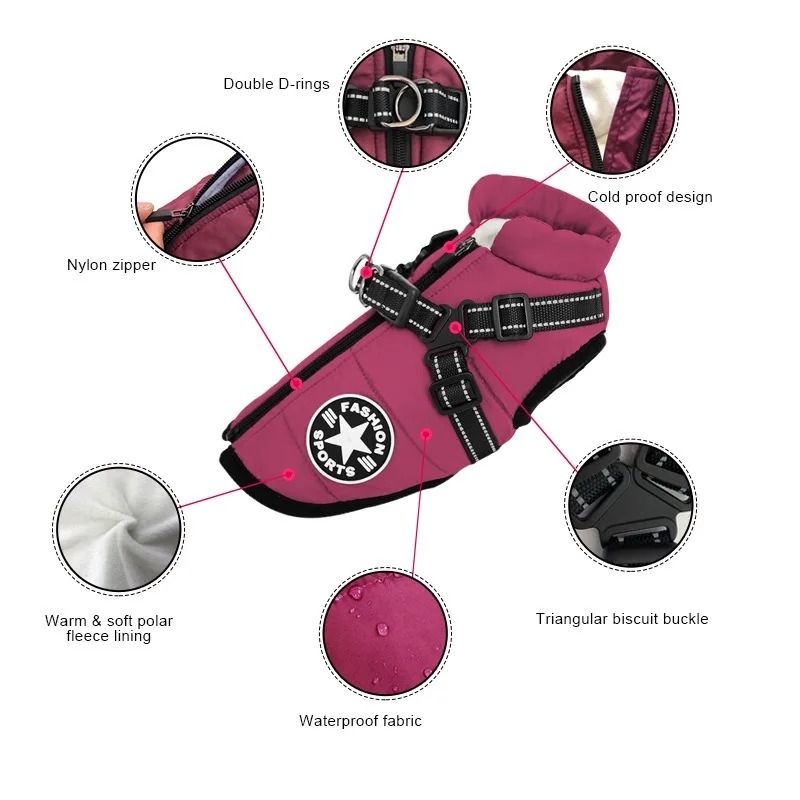 Waterproof Winter Dog Jacket With BuiltIn Harness 2