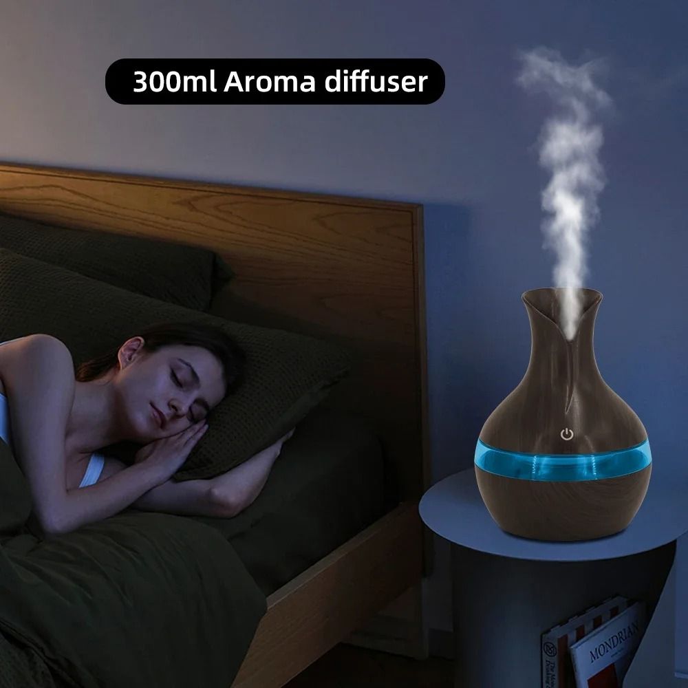 300 Ml Aromatherapy Humidifier Cool Mist Diffuser Wood Grain Design 1