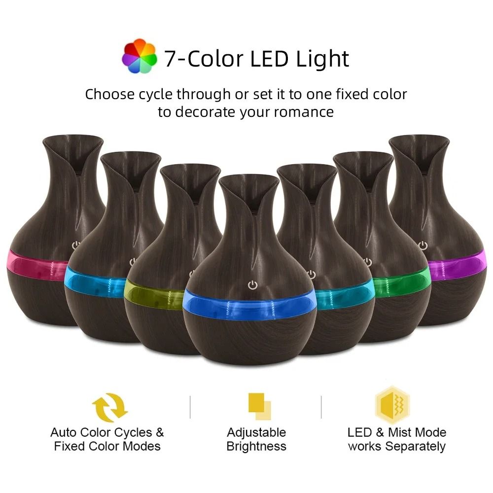 300 Ml Aromatherapy Humidifier Cool Mist Diffuser Wood Grain Design 4