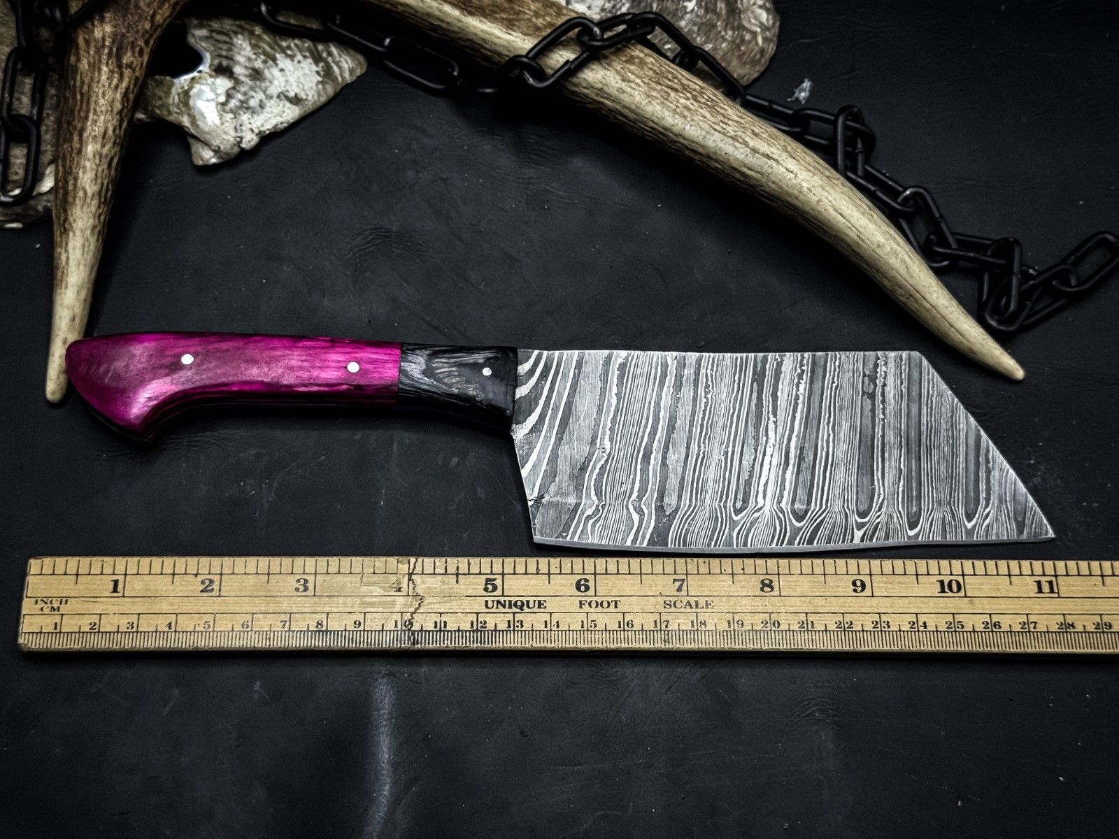 Handmade Damascus Knife With Sheath  Perfect Gift For Chefs Hunters  Collectors  Pakka Wood Handle 1