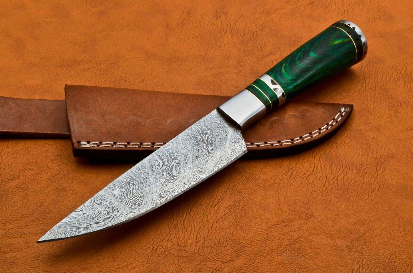 Handmade Damascus Steel Chef Knife  Forged Ladder Pattern Blade  Spanish Wood Handle 2