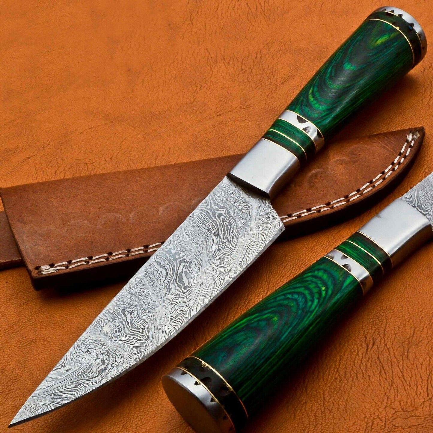 Handmade Damascus Steel Chef Knife | Forged Ladder Pattern Blade | Spanish Wood Handle