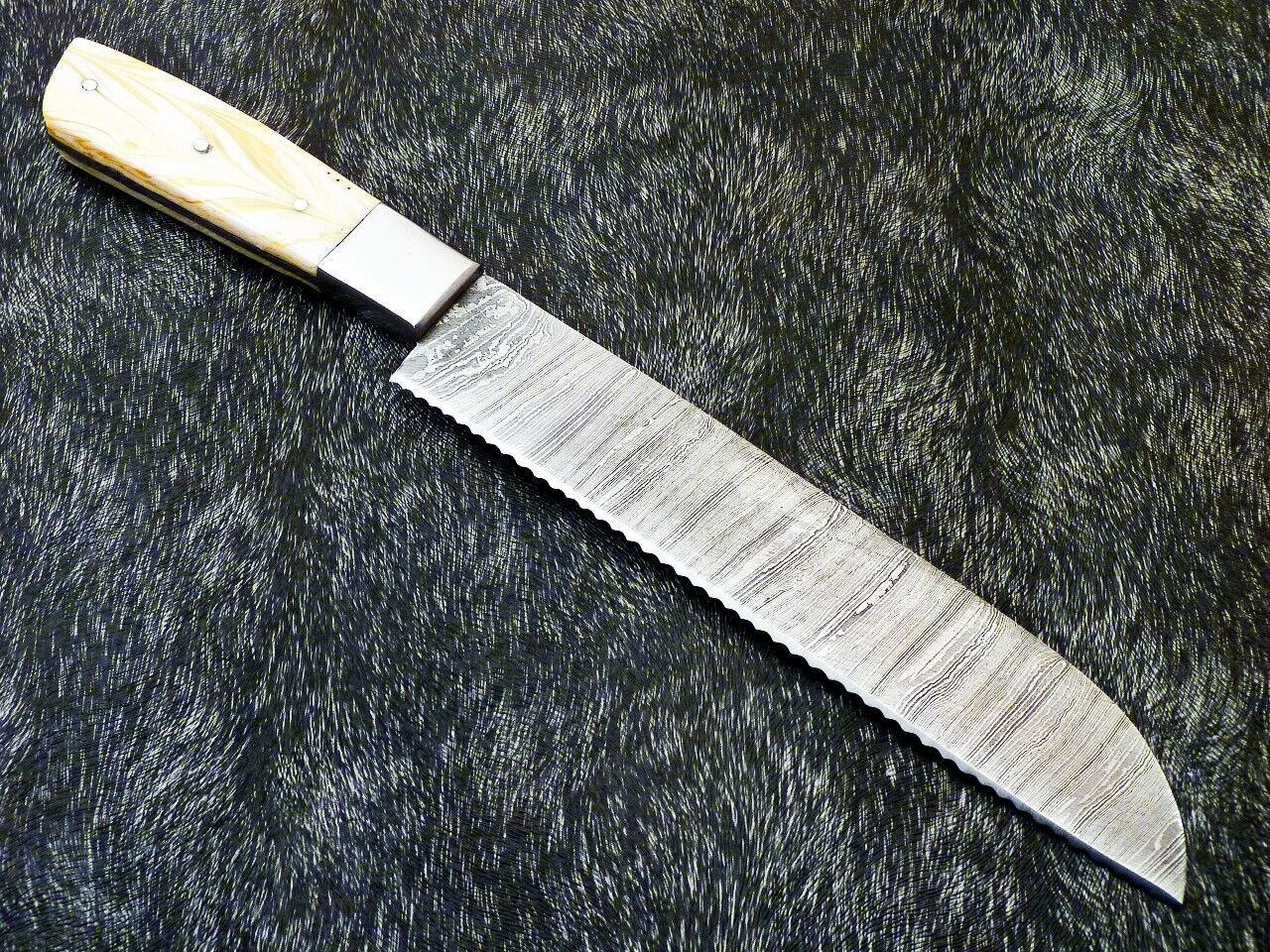 Handmade Damascus Steel Chef Knife  Forged Ladder Pattern Blade  Wood Handle 1