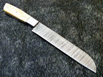 Handmade Damascus Steel Chef Knife  Forged Ladder Pattern Blade  Wood Handle 1