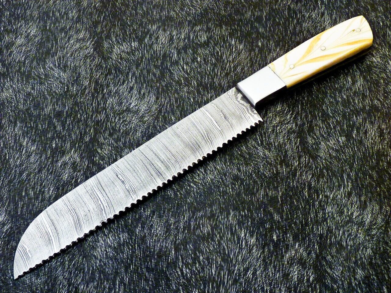 Handmade Damascus Steel Chef Knife  Forged Ladder Pattern Blade  Wood Handle 2