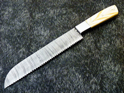Handmade Damascus Steel Chef Knife  Forged Ladder Pattern Blade  Wood Handle 2