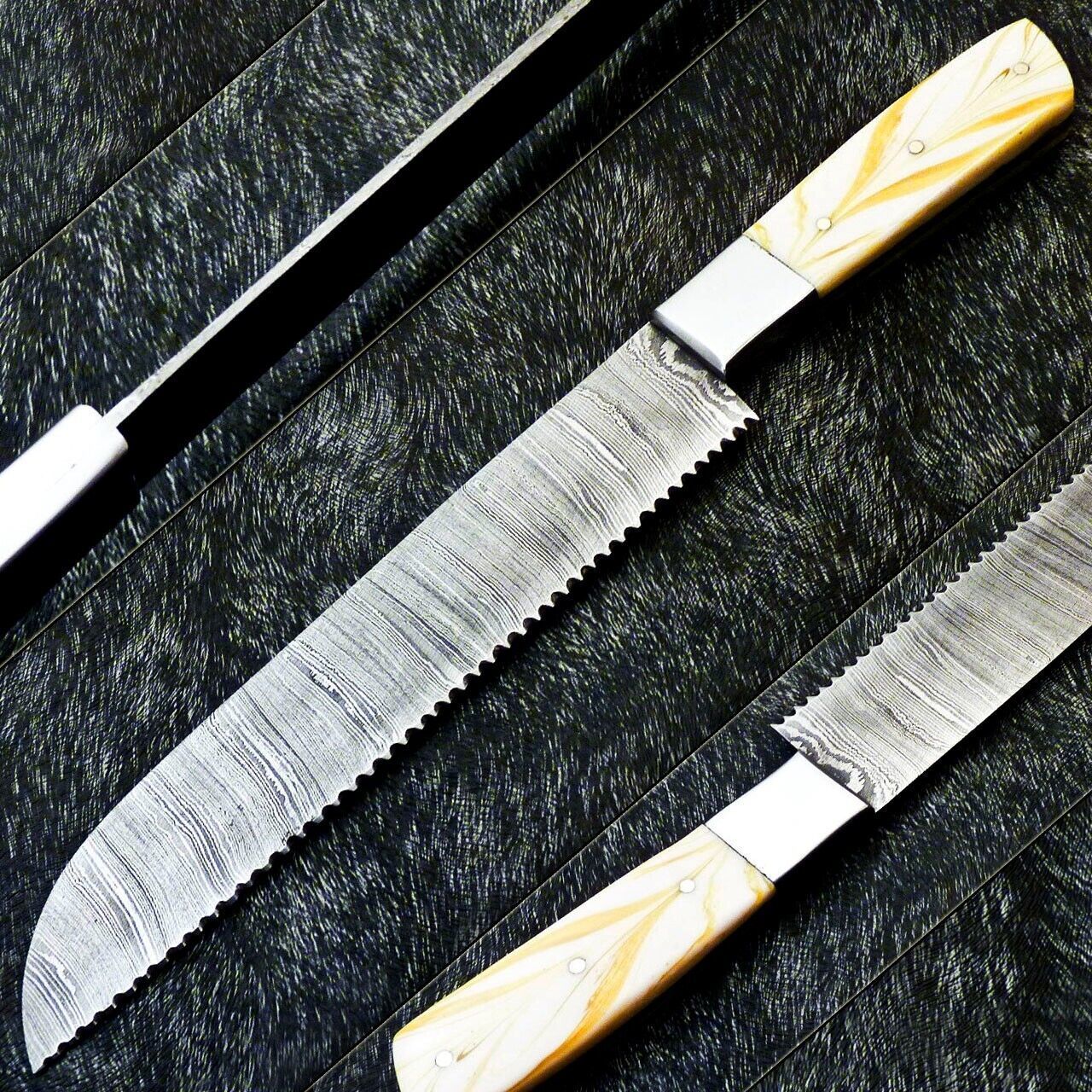 Handmade Damascus Steel Chef Knife | Forged Ladder Pattern Blade | Wood Handle