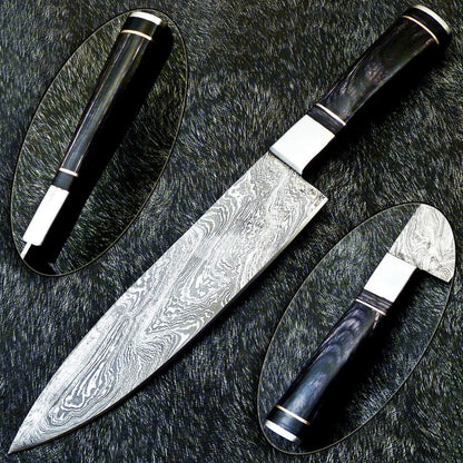 Damascus Steel Kitchen Knife | Hand-Forged Chef Knife | Collector Gift Knife | Resin Handle
