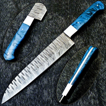 Professional Chef Damascus Knife | Custom Handmade 13 INCH Blade | Steel Bolster & Resin Handle