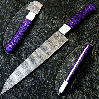 Handmade Damascus Chef Knife | Forged Kitchen Blade | Resin Handle | Chef Gift Knife