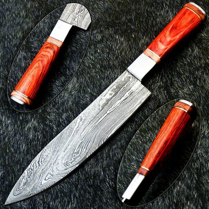 Perfect Gift for Him | Custom Forged 13 Inch Damascus Chef Knife | High Carbon Blade | Kitchen Knife