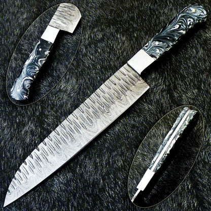 Limited Edition 13 Inch Damascus Chef Knife | Custom Forged Blade | Resin Handle | Handmade Gift