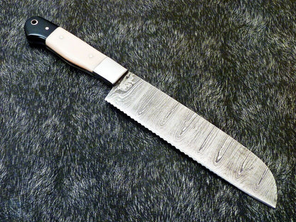 Custom Handmade Damascus Knife  13 Inch Chef Blade  Resin Handle  Unique Forged Pattern 2