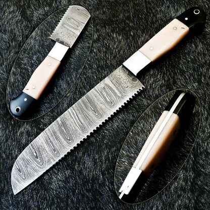Custom Handmade Damascus Knife | 13 Inch Chef Blade | Resin Handle | Unique Forged Pattern